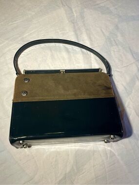 Classic Two-Tone Womens Handbag in Olive Brown and Black Patent Leather